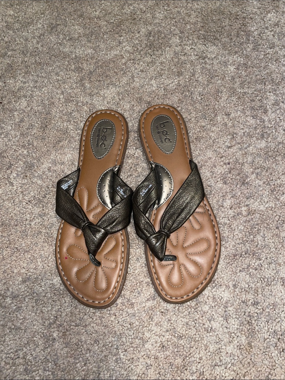 b.o.c. Metallic Bronze Knot-Top Thong Sandals